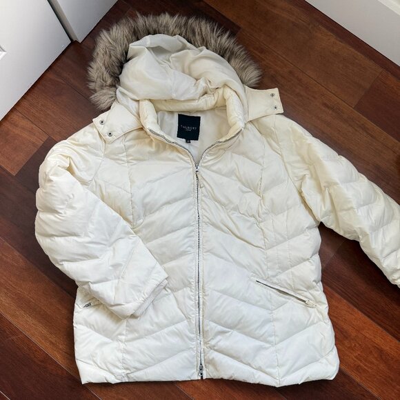 Talbots Womens Puffer Jacket Cream Faux fur hood size 3X - Picture 1 of 7